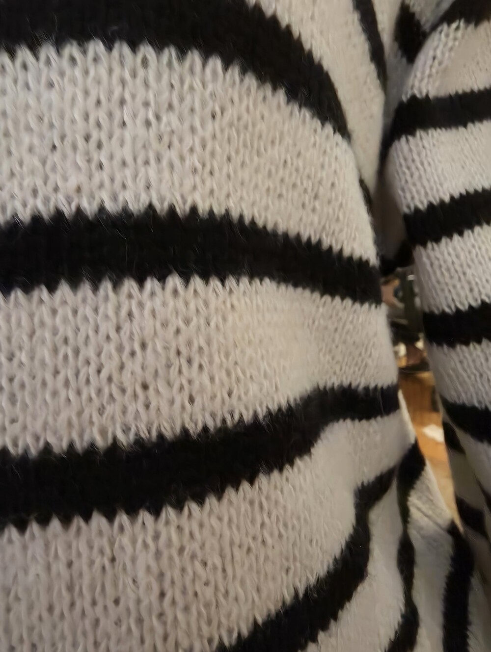 Gold-Button Striped Crewneck Cardigan - Light Gray & Black - Picture 3 of 12